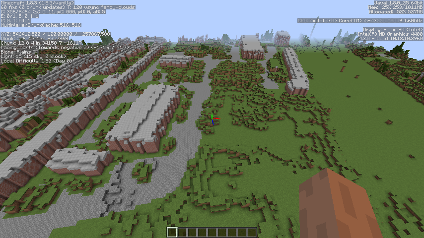 in game Minecraft view of the Mill Road Depot site